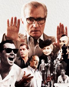 a collage of men in suits and ties with their hands up to the camera