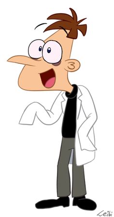 a cartoon character with glasses and a lab coat on pointing to the side while standing in front of a white background