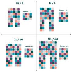 four squares are shown with different sizes and colors, each showing the same size as they appear