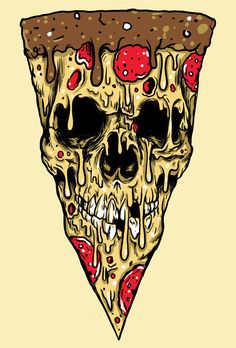 a slice of pizza with skulls on it