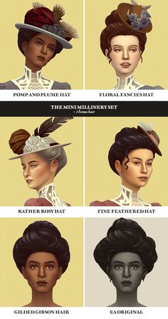 the different types of hats that are in each woman's head