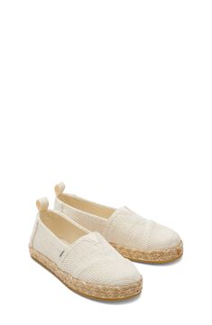 An espadrille-inspired shoe with metallic accents on the rope midsole adds a glint of light to their every step. Removable insole Textile upper and lining/rubber sole Imported TOMS gives a minimum of one-third of its annual net profits to support grassroots efforts, partnering with organizations that boost mental health, increase access to opportunity and end gun violence TOMS is a Certified B Corporation, which meets standards for verified social and environmental performance, public transparen Beach Sneakers With Woven Sole And Round Toe, White Textile Espadrilles With Round Toe, Comfortable White Textile Espadrilles, White Textile Comfortable Espadrilles, White Textile Espadrilles, Natural Textile Espadrilles With Round Toe, Perfume Gift Sets, Perfume Gift, Fragrance Gift