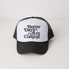 White Trucker Hat, Straw Panama Hat, Trending Hats, Straw Visor, Better Days Are Coming, Cute Hat, Black Crown, Hat Design, Better Days