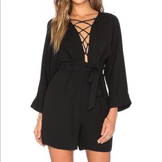 Brand New Never Worn With Tags Black Lace Up Plunge Romper / Jumpsuit / Play Suit . Size M Medium. Chic Black Jumpsuit For Brunch, Chic Black Jumpsuits And Rompers For Brunch, Play Suit, Festival Shop, Romper Jumpsuit, The Festival, Revolve Clothing, Lucca, Playsuit