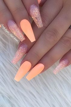 Cuffin Nails, Peach Acrylic Nails, Ballerina Nails Designs, Orange Nail Art, Unghie Sfumate, Orange Nail, Peach Nails, Nail Idea, Ballerina Nails