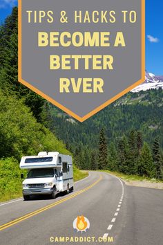 an rv driving down the road with text overlay reading 21 essential items for camping