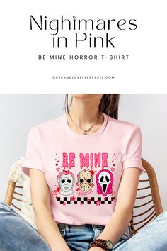 Embrace the chills of love with our "Be Mine Horror Graphic Sweatshirt"! Featuring Michael Myers, Ghostface, and Jason on a pinky girly design, this women's sweatshirt adds a unique twist to your Valentine's Day outfit. Say goodbye to ordinary valentine shirts and hello to a funny valentine style that celebrates your love for horror friends. Cozy up in vibes that stand out—get yours now! 💀💕 Michael Myers Ghostface, Horror Friends, Valentine Shirts, Sweatshirt Aesthetic, Club Sweatshirts