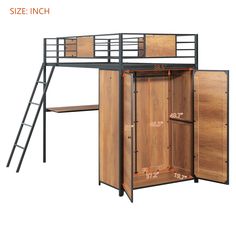 the loft bed is made from wood and metal