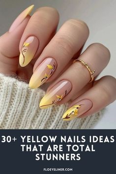 Yellow Oval Nails Designs, Summer Yellow Nail Designs, Nail Ideas Unique, Tastemade Dessert, Yellow Flower Nails, Yellow Nails Acrylic, Yellow Nail Art Designs, Yellow Summer Nails, Yellow Nail Designs