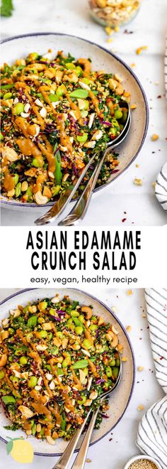 Peanut Crunch Salad, Peanut Butter Dressing, Peanut Crunch, Butter Dressing, Edamame Salad, Asian Salad, Vegan Meal Prep, Meatless Meals