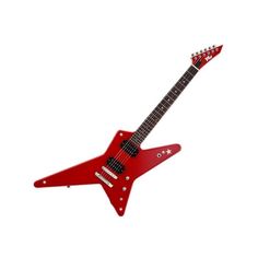 a red electric guitar is shown against a white background