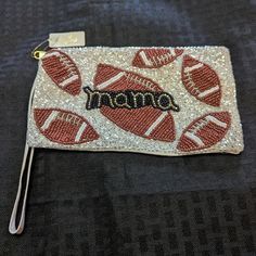 Nwt. Viola Beaded Football Mama Wristlet. Beaded Wristlet Fashion Accessory, White Pouch Wristlet Gift, White Pouch Wristlet As Gift, Mama Wristlet, Wristlets, Clutches, Bag Lady, Football, Women Shopping