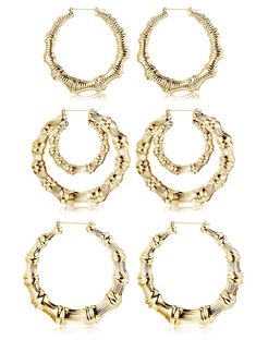 PRICES MAY VARY. 【BIG HOOP EARRINGS SET 】Exaggerated big gold tone earrings.The earrings are in the shape of bamboo and the style is unique.Punk rock style earrings.It belongs to the big hoop earrings, and the earrings are different from the others, and the earrings is wider and bigger. 【AFFORDABLE COMBINATION 】One order includes 3 different styles earrings, also it is very affordable price.These earrings are suitable for any occasion, you can wear clothes at will, they will make you more elegan Hop Earrings, Bamboo Hoop Earrings, Amazon Link, Bamboo Earrings, Big Hoop Earrings, Punk Rock Fashion, Hoop Earring Sets, Large Hoop Earrings, Anklet Bracelet