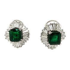 Estate 4.00 Carat Emerald and 5.00 Carat Diamond Ballerina Style Earrings For Sale at 1stDibs Luxury Emerald-cut Baguette Diamond Earrings, Emerald Diamond Earrings For Formal Events, Emerald Diamond Earrings For Formal Occasions, Formal Emerald Diamond Earrings, Green Diamond Earrings For Evening, Classic Emerald Diamond Earrings Gia Certified, Classic Gia Certified Emerald Diamond Earrings, Gia Certified Emerald Earrings For Formal Occasions, Emerald Cut Green Diamond Earrings For Formal Events