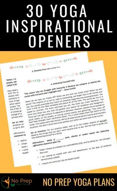 an image of a yoga instructor's letter to her students on the cover of their book, 30 yoga inspirational and inspirational openers