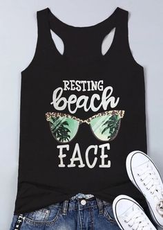 Resting Beach Face, Beach Tanks Tops, Beach Tanks, Funny Tank Tops, Tank Top Outfits, Casual Tank Tops, Tank Top Designs, T Shirt Vest, Nice Tops