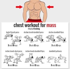 the chest workout for mass is shown with instructions to do it in front of an image