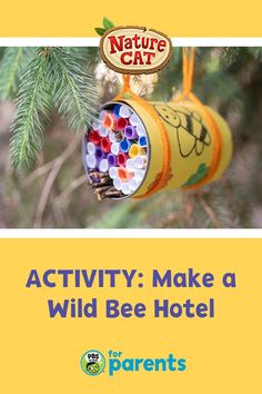 A wild bee hotel made of a tin can and rolled paper hanging outside in a tree Bee Hotel Diy Kids, Bee Projects For Kids, Bees Activities, Wildlife Projects, Nature Ideas, Scout Crafts, Bee Activities, Activity Day Girls