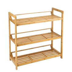 a wooden shelf with two shelves on each side