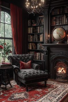 a living room filled with furniture and a fire place in front of a large window