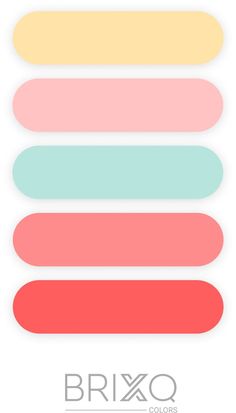 the brixo color palette is shown in different colors and sizes, including pink, yellow