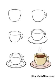 how to draw coffee cups and saucers