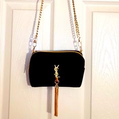 New Never Been Used Made Exclusively For Ysl Beauty Line A Complimentary High Quality Unbranded Chain And Tassel Been Added For Conversion To Crossbody Or Shoulder Bag Please Look At All The Pictures As They Are Part Of The Description Smoke Free Home Saint Laurent Bags, Ysl Beauty, Beauty Bag, Black Velvet, Saint Laurent, Bag Lady, Velvet, Shoulder Bag, Chain