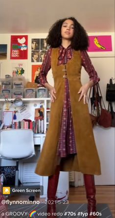 70s Professional Fashion, Modest 70s Fashion, 70s Teacher Outfit, Whimsigoth Outfits Fall, Krista Lavrusik, Colourful Work Outfit, Vintage Teacher Outfits, 70s Vest Outfits, 70’s Fashion Women