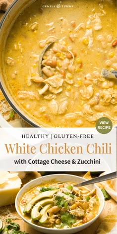 white chicken chili with cottage cheese and zucchini is an easy, healthy meal