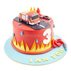 Frosting Types, Firefighter Birthday Cakes, Fire Engine Cake, Fire Fighter Cake, Fire Cake, Construction Birthday Cake, Toddler Birthday Cakes