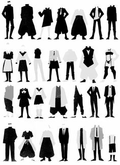 silhouettes of people dressed up in different outfits