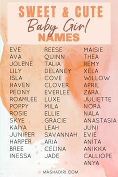 a baby girl name list with the names of her babies and their names on it