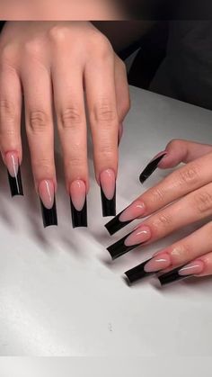 Fake Nails Long, Press On Nails Long, Simple Acrylic Nails, Nails For Women, Black French, Pink Acrylic Nails, Nails Long, Square Acrylic Nails