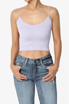 Aced Skinny Strap Ribbed Seamless Bra Cami DUSTY LAVENDER_1 Strap Tank Top, Tank Top Straps, Cropped Cami, Swim Wear, Seamless Bra, Bralette, Scoop Neck, Tank Top, Top Outfits