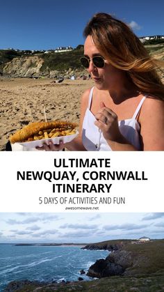 a woman on the beach with text overlay reading ultimate new quay, ornwall and