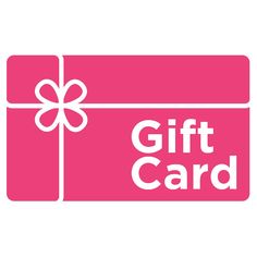 a pink gift card with a white bow on the front and words,'gift card '