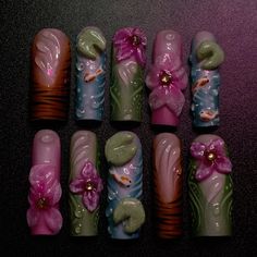 Fairy Garden Nails, Corset Nails, Garden Nails, Retro Nails, Pretty Gel Nails