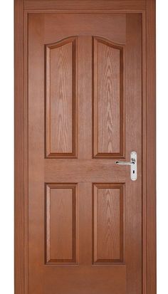 a wooden door with two side panels and a white handle on the bottom half of it