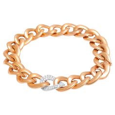 Gorgeous 18 kt. Pink and White Gold Chain Link Bracelet, With one Link set in 0.96 ct. Diamonds Diamonds: 46 brilliant cut diamonds, together ca. 0.69 ct. Material: 18 kt. pink gold and 18 kt. white gold Measurements:. The bracelet will fit a 18.5 cm wrist. Total weight: 27.4 grams / 17.8 dwt / 0.980 oz Bracelet will come presented in a new jewellery box with our shops certificate of authenticity. Pink Chain, White Gold Chain, Modern Bracelets, White Gold Chains, White Gold Bracelet, Sapphire Bracelet, Diamond Bracelets, Quality Diamonds, Modern Jewelry