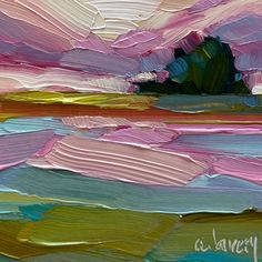 an abstract painting with pink, green and blue colors