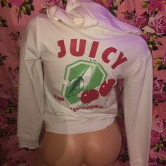 Juicy Couture Made In Glamorous Usa Juicy Cherry 8 White Zipper Hoodie Stretchy Cotton New With Tags Cherry Hoodie, White Zipper Hoodie, Embellished Hoodie, Juicy Couture Tracksuit, Burgundy Hoodie, Juicy Couture Jacket, Velour Tops, Tracksuit Jacket, Couture Tops