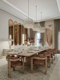 a large dining room table surrounded by chairs