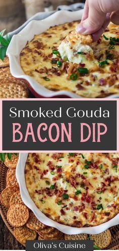 smoked goulad bacon dip in a white dish