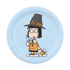 a paper plate with a cartoon character wearing a witch's hat