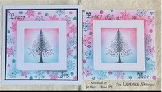 two cards with snowflakes on them and one has a christmas tree in the middle