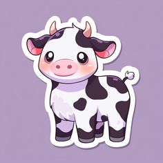 a sticker with a cartoon cow on it