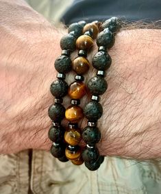 Luxury Men's Bracelets With Polished Beads, Luxury Men's Beaded Bracelets, Luxury Men's Jewelry With Polished Beads, Mens Bracelet Diy, Masculine Jewelry, Protection Jewelry, Hematite Bracelet, Beads Bracelet Design, Tiger Eye Bracelet