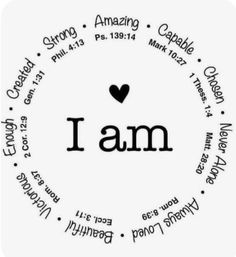 the word i am written in different languages on a circle with an image of a heart