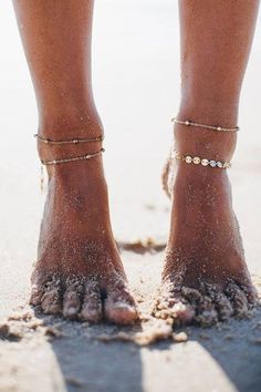 "Thin and dainty 14k gold fill anklet. * Disc Chain Anklet * 14k Gold Fill * Disc: 4 mm * Size: 9\" * Made in U.S.A." Feet In The Sand, Big Jewelry, Body Chains, Gold Anklet, Dipbrow, Chain Anklet, Jewelry Inspo, Summer Of Love, The Sand