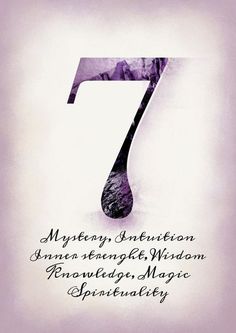 a purple and white poster with the number seven